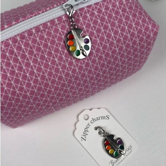 Artist Paint Palette Zipper Charm Antique Silver Plated Zinc Alloy Lobster Clasp - Picture 4 of 7